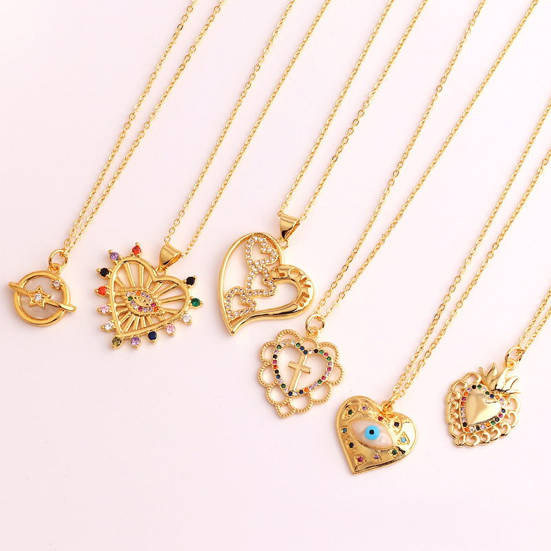 Lady Heart Shape Copper Plating Inlay Zircon Pendant Necklace 1 Piece