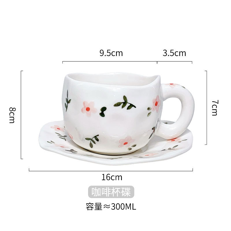 Little pink flower - hand-pin coffee cup and plate