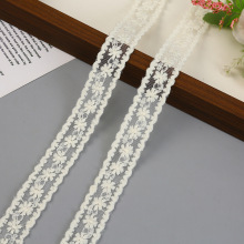 2.4cm宽白色牛奶丝蕾丝花边刺绣网纱双边小条码服装辅料饰品配件