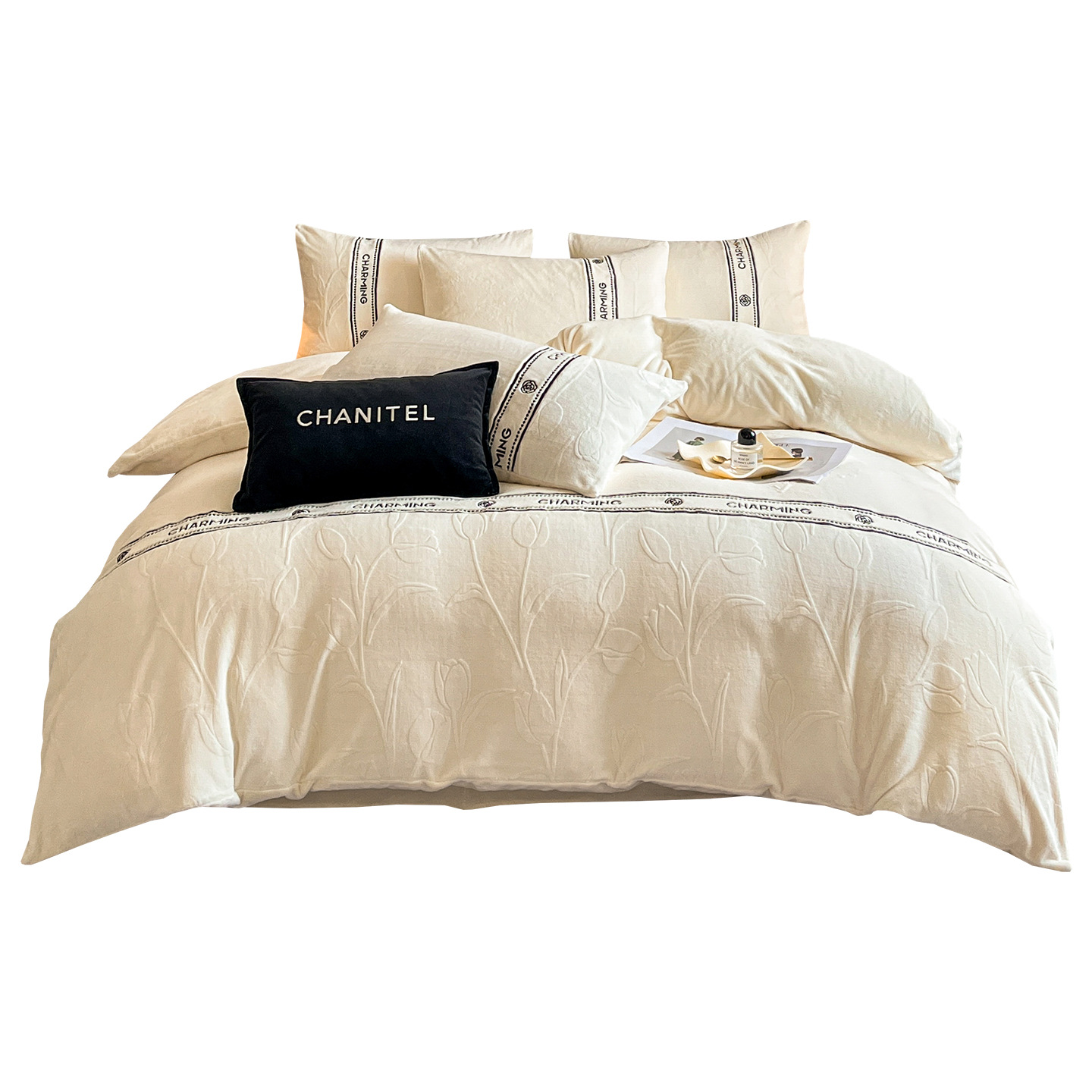 Súper cálido leche de seda de cuatro piezas con sábanas antiestáticas gruesas cubiertas de cama de lujo ligero de alto nivel de invierno y otoño