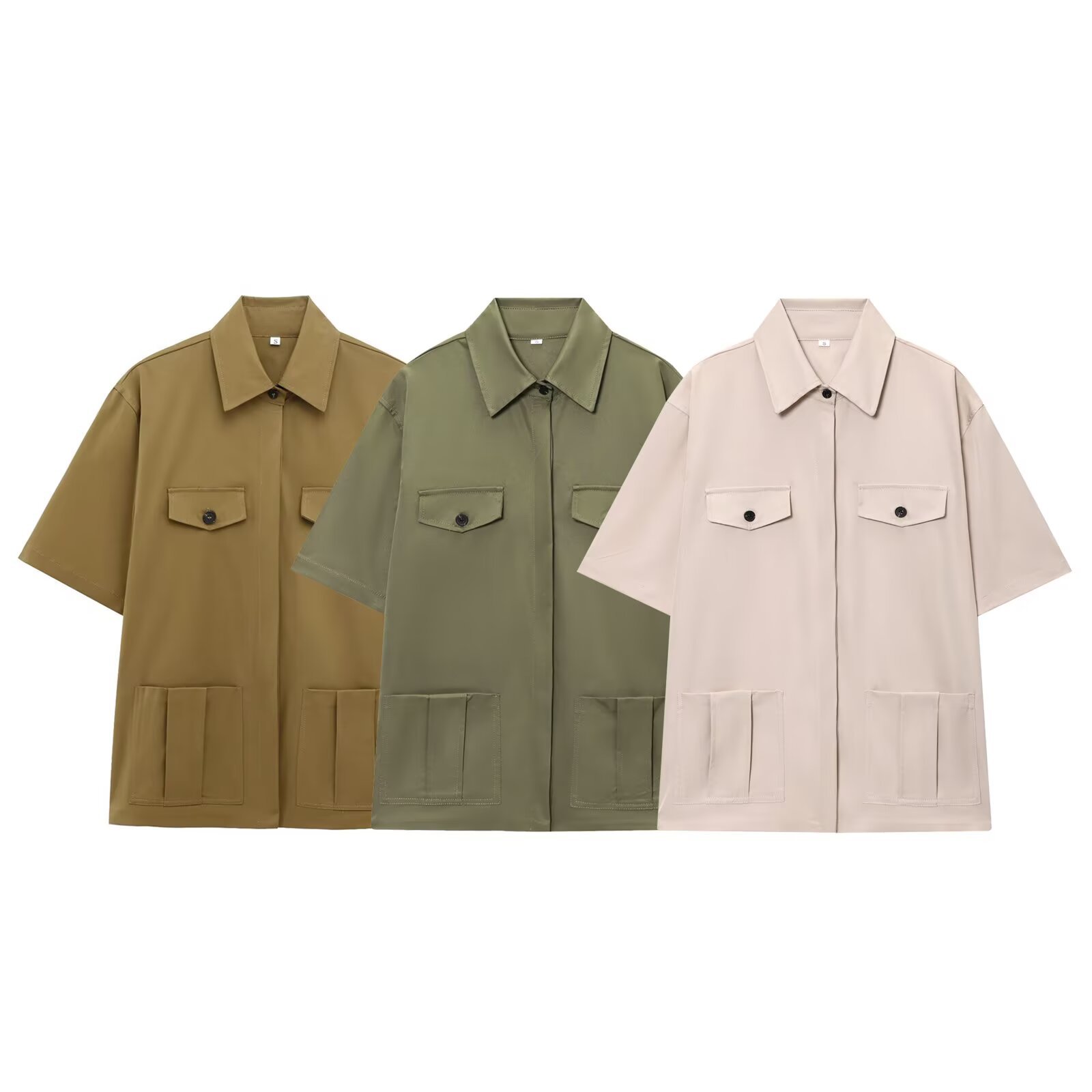 2025秋季新品欧美跨境女装街头时尚口袋饰中长款衬衫 w04 18042