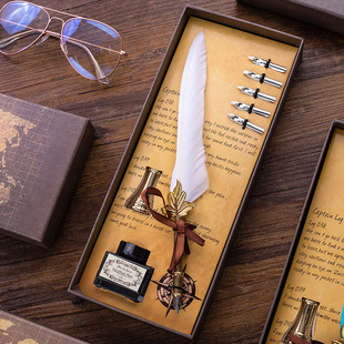 European Retro British Quill Pen Dip Pen Birthday Gift Box Creative Gold Leaf Quill Pen Set Gift Pen