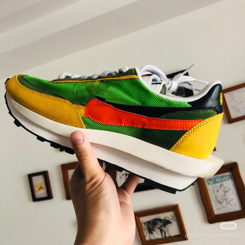 Pure original Sacai 2 waffle running shoes, retro suede, lightweight jogging shoes, mesh breathable athletic and casual shoes