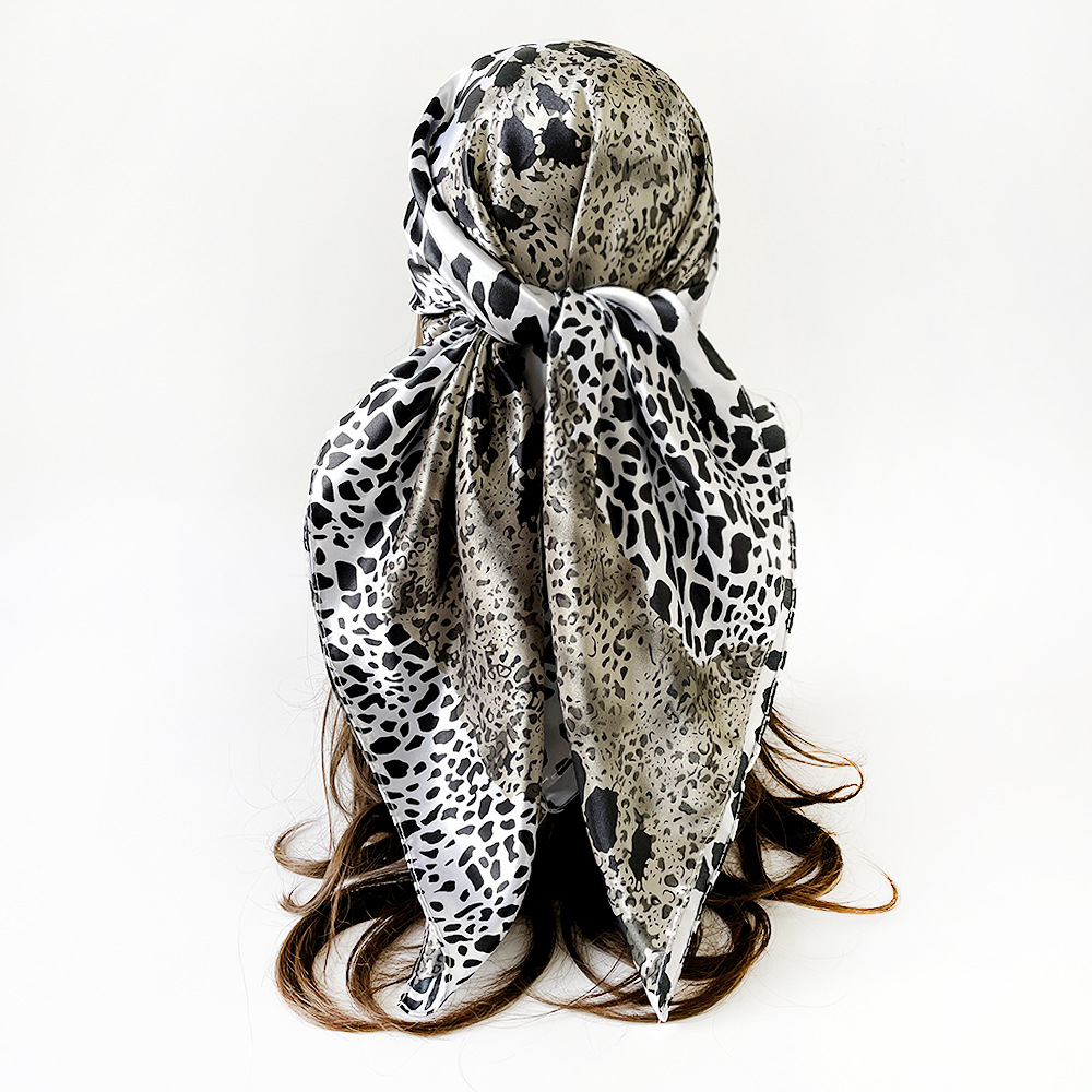 Leopard Print Satin Square Scarf European Style Hijab Shawl_voghion.com