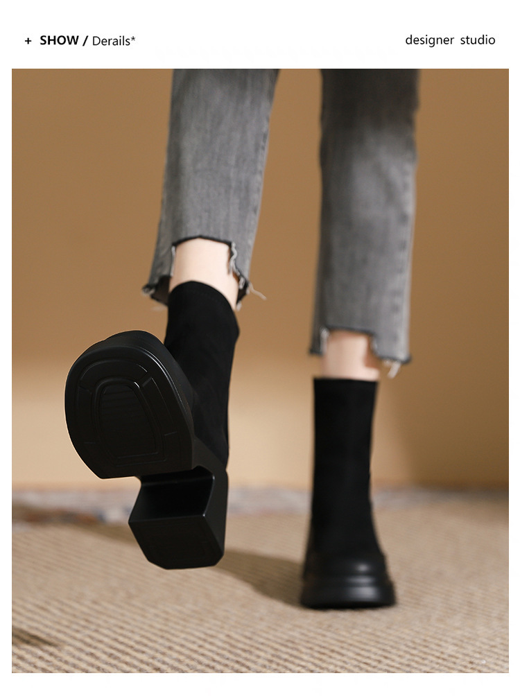 Bottes courtes Martin à talons hauts de 8CM et semelle épaisse pour femmes, bottes fines et élastiques, nouvelle collection 2024_voghion.com