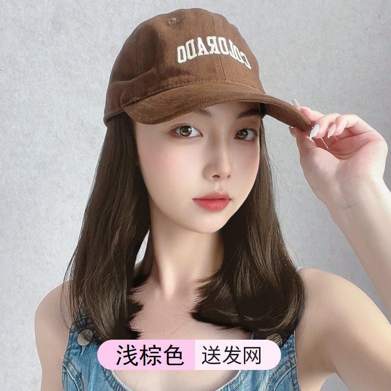 Sombrero peluca gorra de béisbol femenina integrada hebilla interior clavícula pelo simulación pelo cubierta de la cabeza completa tapa enarbolada moda edad-reducción puede ser atado