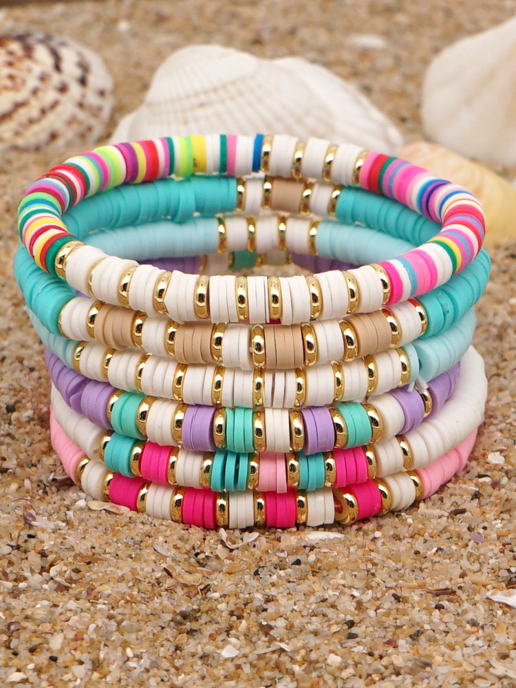 Bohemian Style Stainless Steel Colored Pottery Beaded Bracelet display picture 2