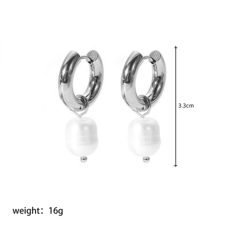 Pendientes de acero inoxidable dorado con perla natural_voghion.com