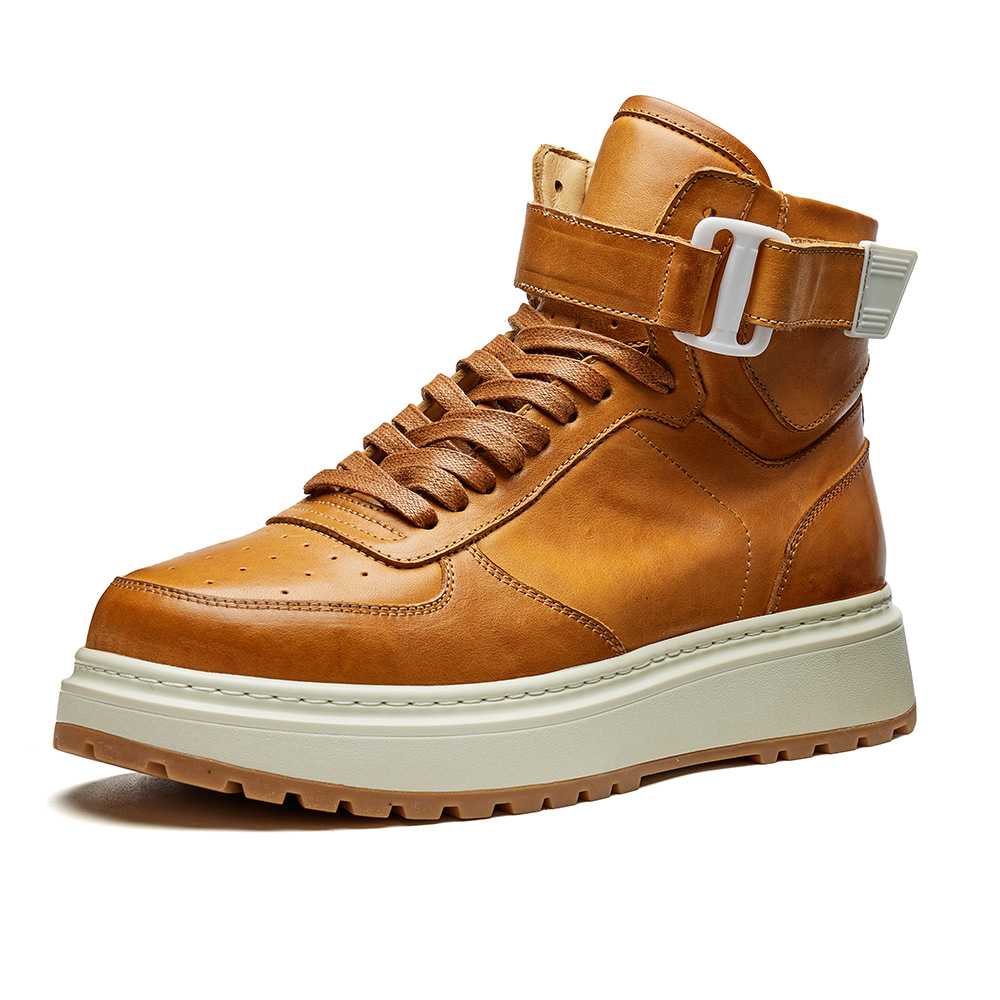 马皮高帮休闲鞋高能感运动时尚休闲百搭皮鞋轻便透气男靴国潮E211