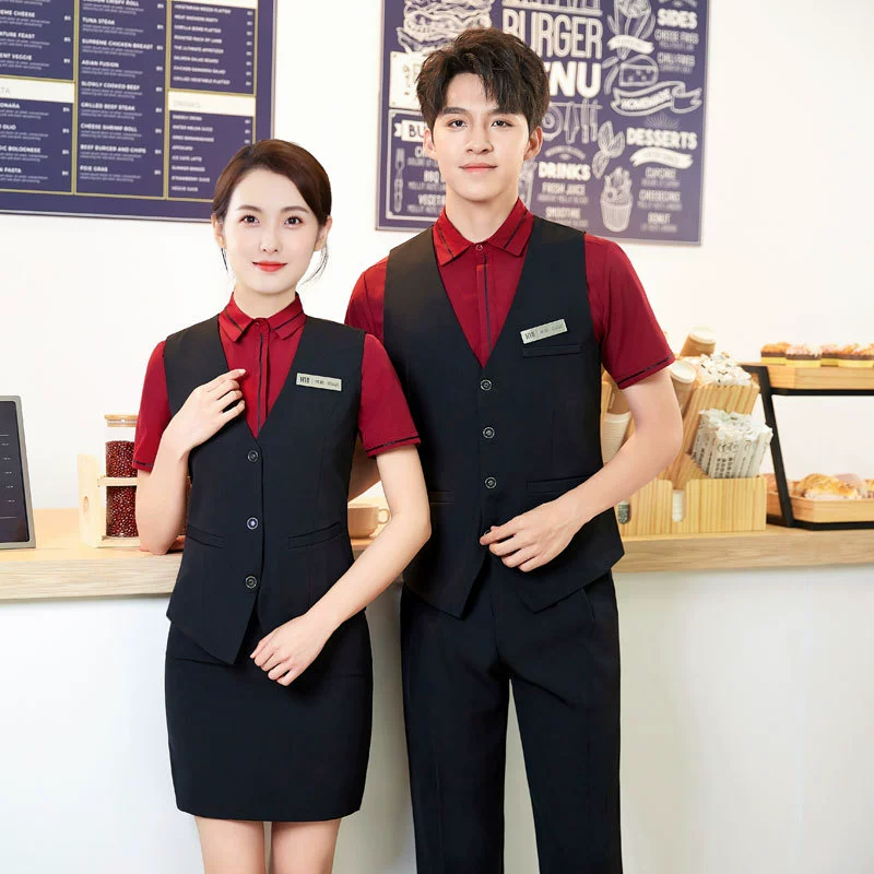 Официант ресторана Рабочая одежда для мужчин и женщин, столовая летняя рубашка с короткими рукавами, бар Западный ресторан KTV Кафе