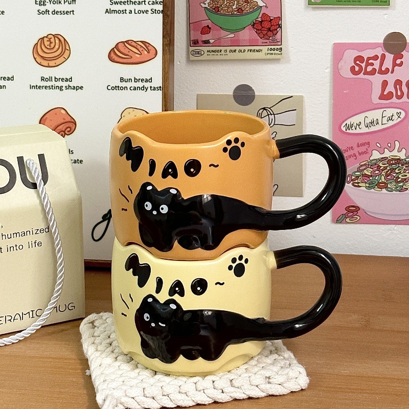 Taza de cerámica Taza de agua apilada de oficina Taza de café casera Taza de pareja de gato lindo Regalo femenino