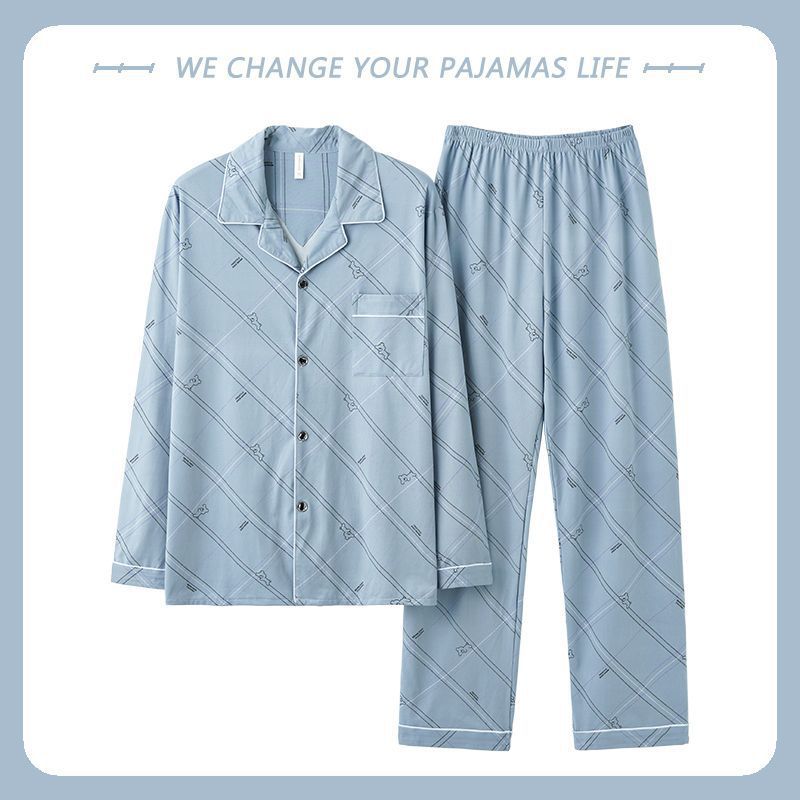 Pijamas de hombre primavera y otoño 100% algodón pantalones de manga larga delgada juventud más tamaño traje de verano homewear