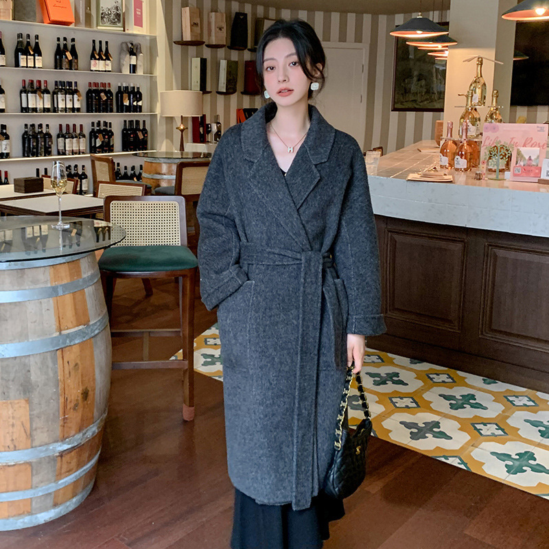 24 Hepburn Wool Coat Women's Small 100 Camel Velvet Coat Women's Winter Thickened Double-Sided Superior Bathrobe