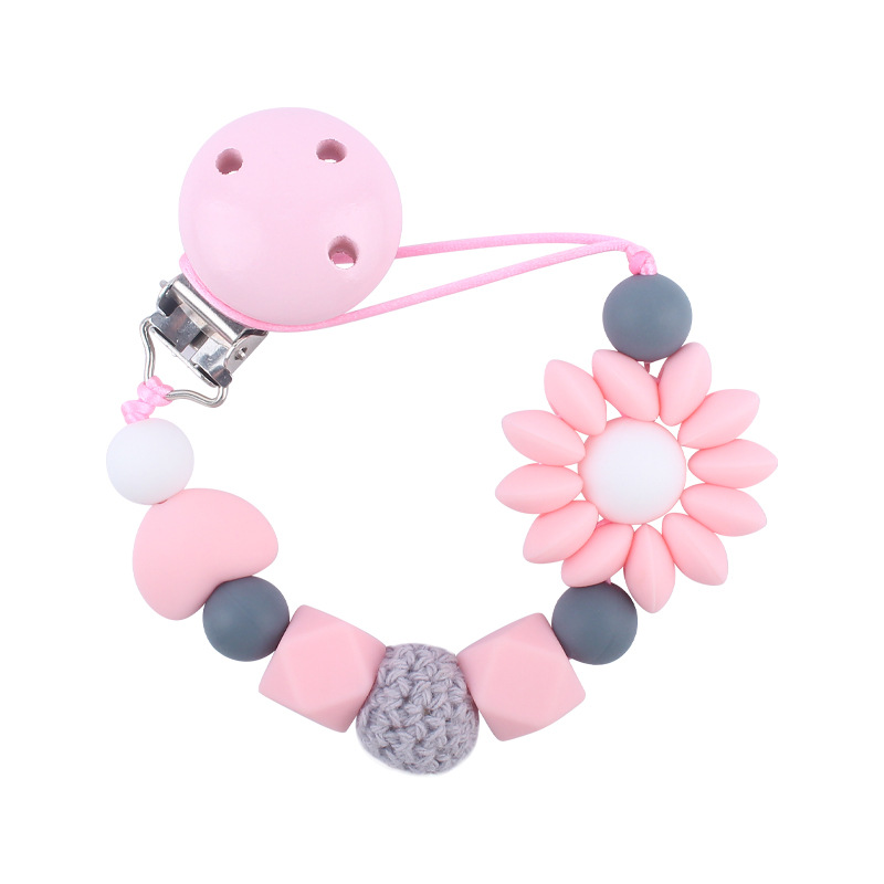 Bebé de dibujos animados flor chupete cadena creativa bebé cuentas de silicona mordedura molar cadena anti-caída Amazon nuevo