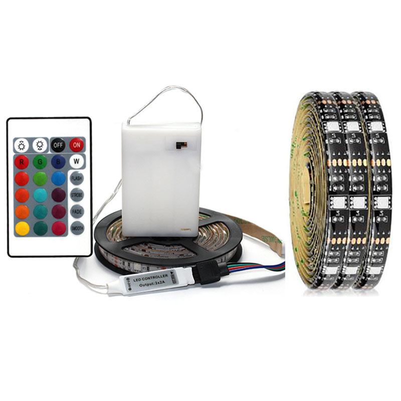 Venta directa de fábrica N ° 5 caja de batería 5050RGB tira de luz colorida 5V epoxi impermeable 24 clave control remoto TV barra de luz