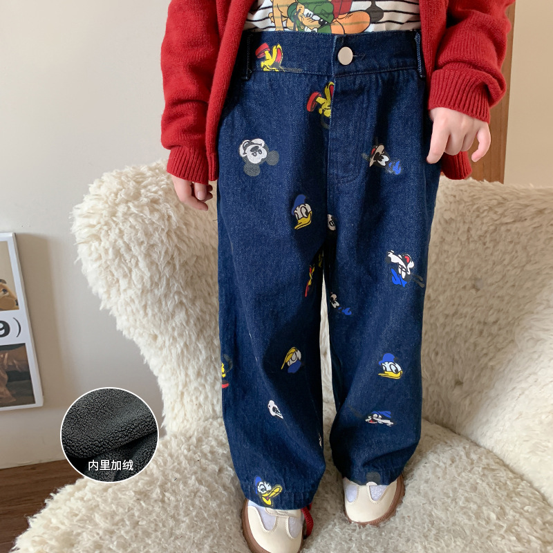 【清仓款】维木童装女童加绒牛仔裤2024秋冬新款儿童韩版卡通休闲