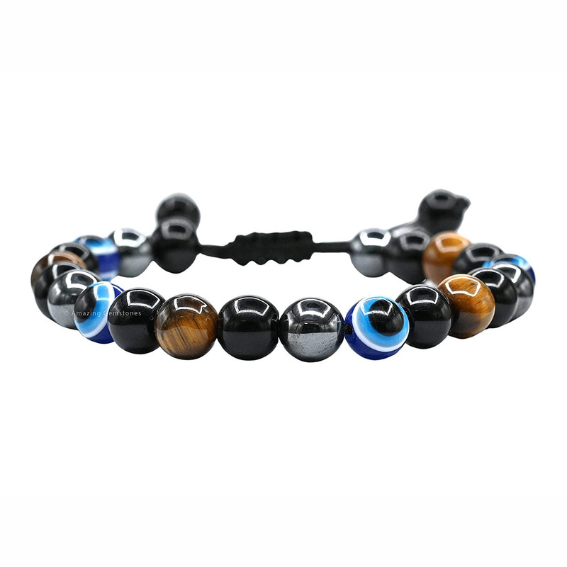 Men's Tricolor Tiger Eye Woven Bracelet Devil's Eye Black Gallstone Bracelet Adjustable Blue Eye Woven Bracelet
