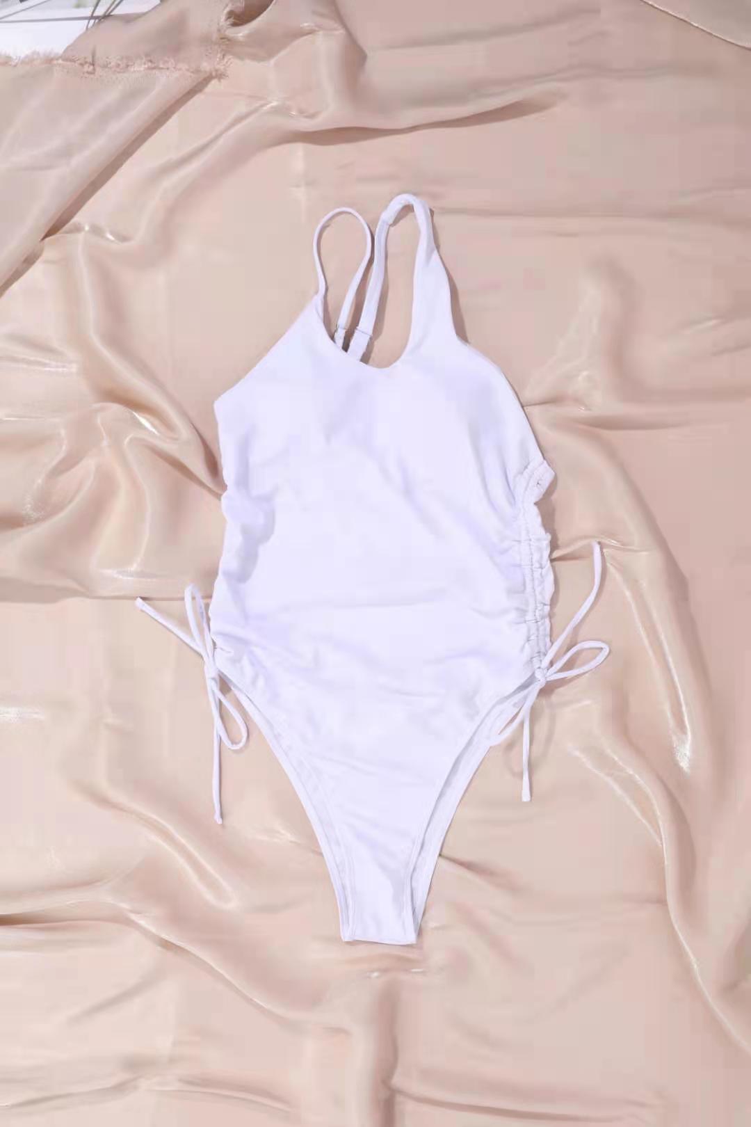 irregular one-shoulder strap sexy side drawstring lace-up elastic one-piece swimwear NSDYS54003