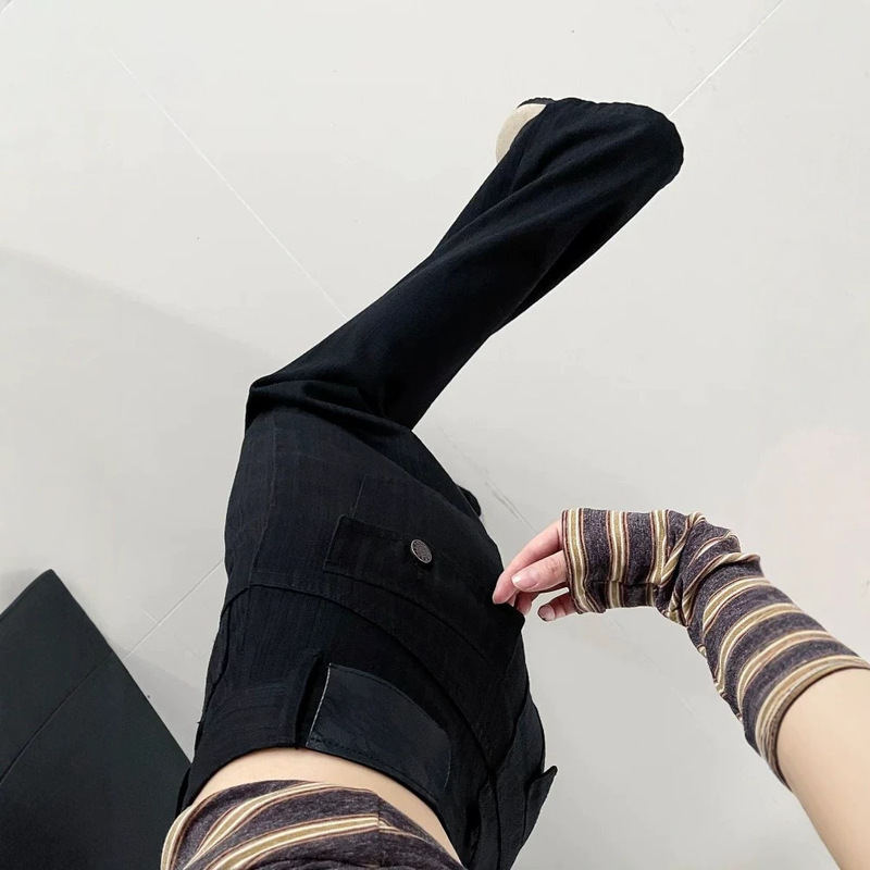 Black Textured Flared Jeans for Women 2026, Lyocell Drape Effect, Slimming Wide-Leg Flared Pants, Wholesale in Stock