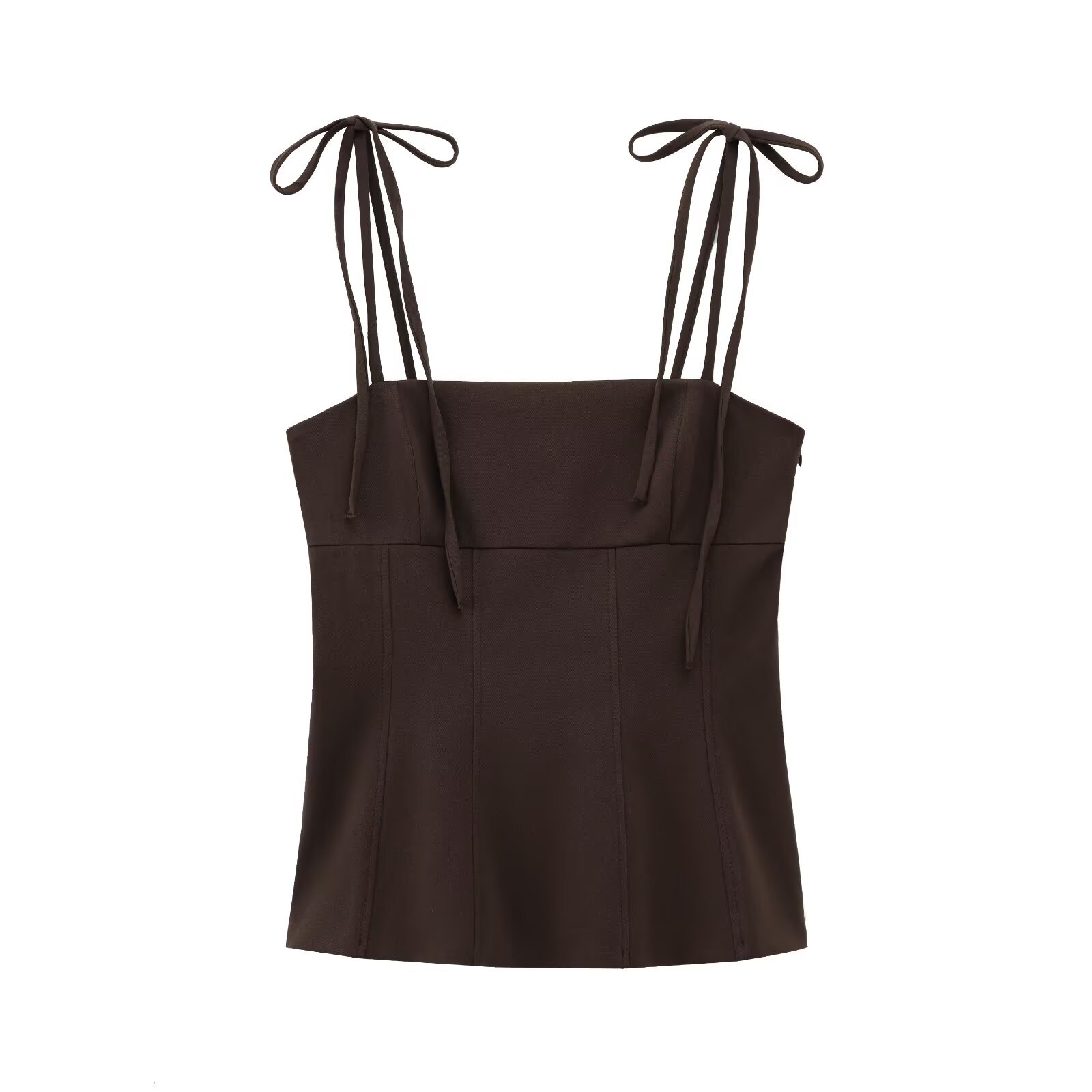 Cross-border European and American Women's New Fashion Casual Strap Decorative brown Bow Straight Collar Elastic Strap Top