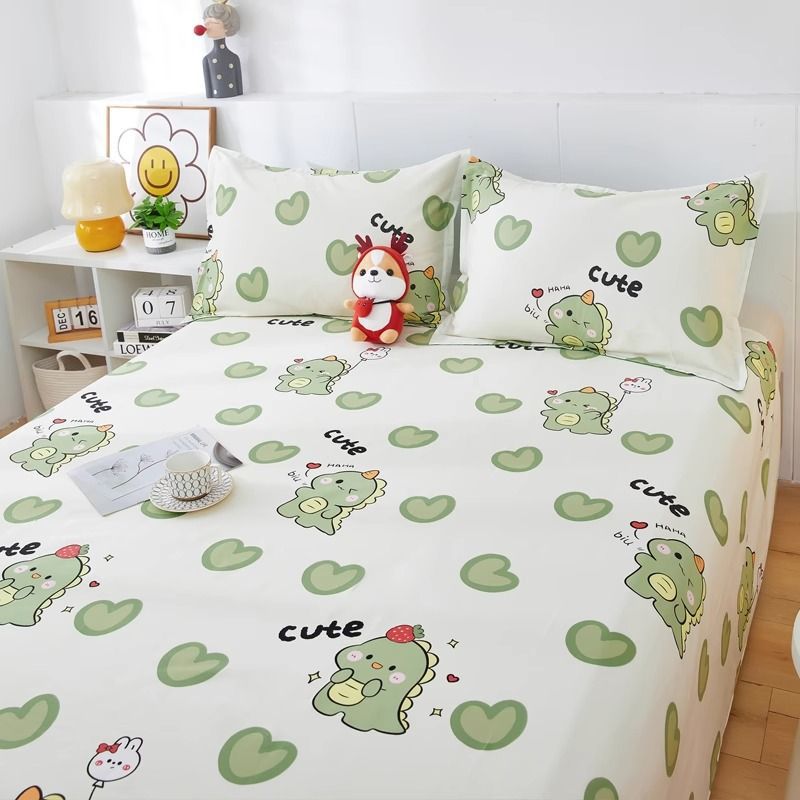 Sábanas de algodón de una sola pieza de algodón 100 dormitorio de estudiantes cama individual para niños funda de almohada individual de dos piezas de dibujos animados lindos