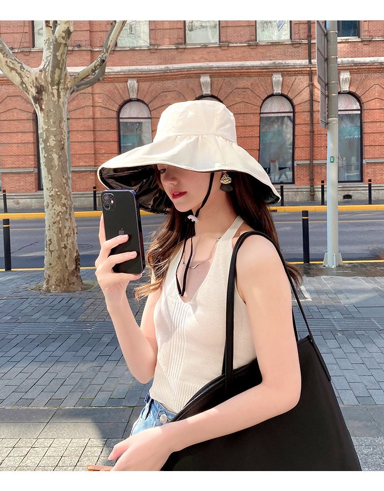 Summer UV resistant women s black rubber new versatile sunscreen western style face covering fisherman travel sun_voghion.com