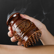 家用陶瓷艾灸罐雙層防燙刮痧罐底部顆粒按摩艾灸盒多功能艾灸儀
