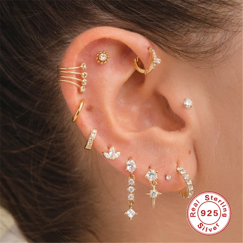 6g Weight Zircon Inlay Material Ear Studs Classification 1 Piece Quantity Street Occasion 925 Sterling Silver Material Geometric Pattern Women'S Gender Plating Design Fashion Style 1 Piece 925 Sterling Silver Zircon Geometric Ear Studs 7