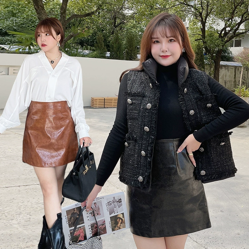 Плюс размер женская новая пухлая Девушка текстура чувство ПУ Высокая талия A-Line кожаная юбка N8143