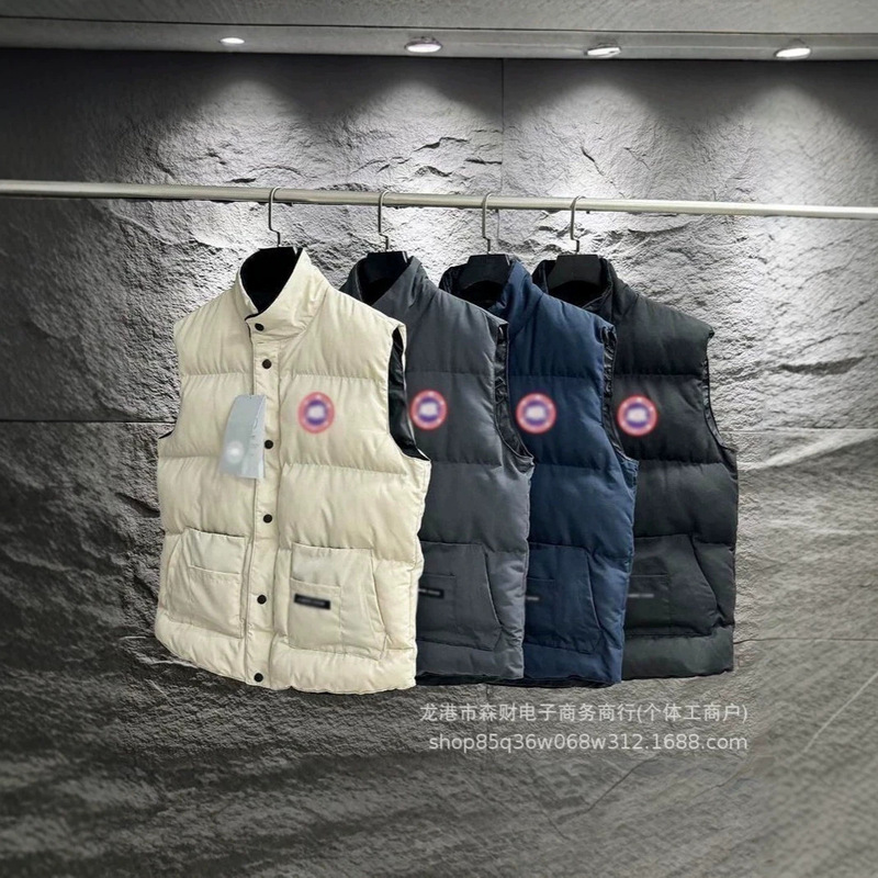 Foreign trade goose down vest, trendy brand, new style for couples, sleeveless vest, versatile stand-up collar jacket, warm, casual, thickened