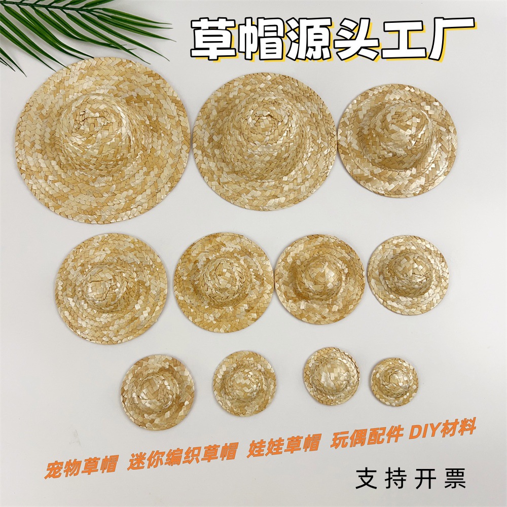 Mini straw hat made of wheat stalks, DIY accessory for dolls, handmade decorative straw hat, little yellow duck hat