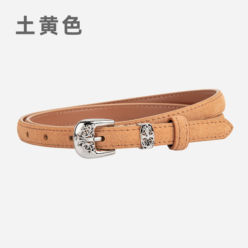 欧美复古镂空针扣女士腰带真皮磨砂反绒面装饰连衣裙皮带潮流女款|undefined