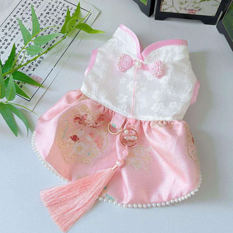 狗狗衣服蝴蝶流苏唐装连衣裙猫咪衣服国风中小型犬适用新中式服装|undefined