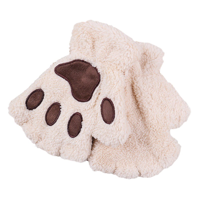 Cartoon Cat Claw Gloves for Men and Women Winter Korean Version Cute Girls Fingerless Thickened Warm Bear Paw Stuffed Half Finger Gloves