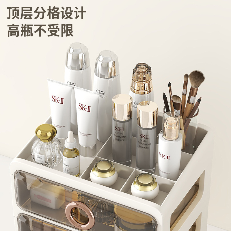 Caja de almacenamiento de cosméticos a prueba de polvo de escritorio transparente tocador de gran capacidad de cuidado de la piel de alto grado de almacenamiento rack de acrílico caja