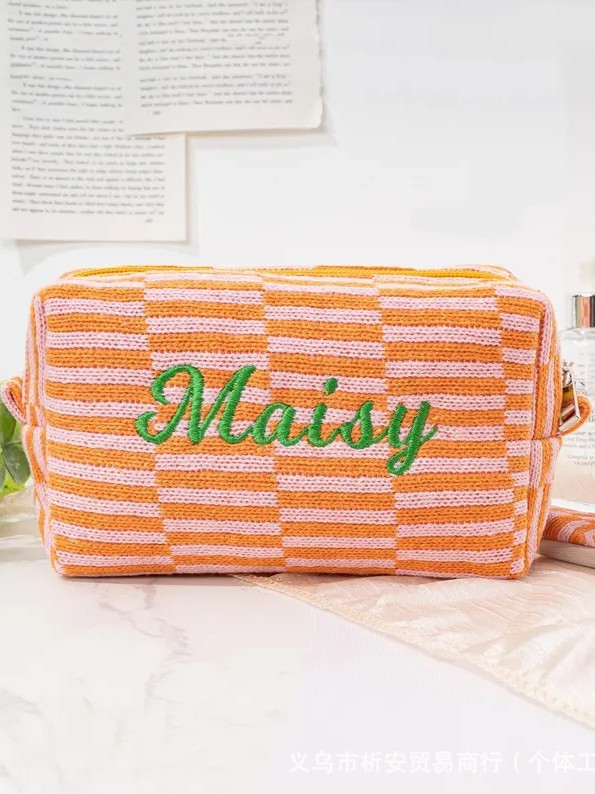 Etsy個性化刺繍メリヤス化粧バッグストライプ棋盤格収納袋ペン袋携帯色合わせ収納バッグ|undefined