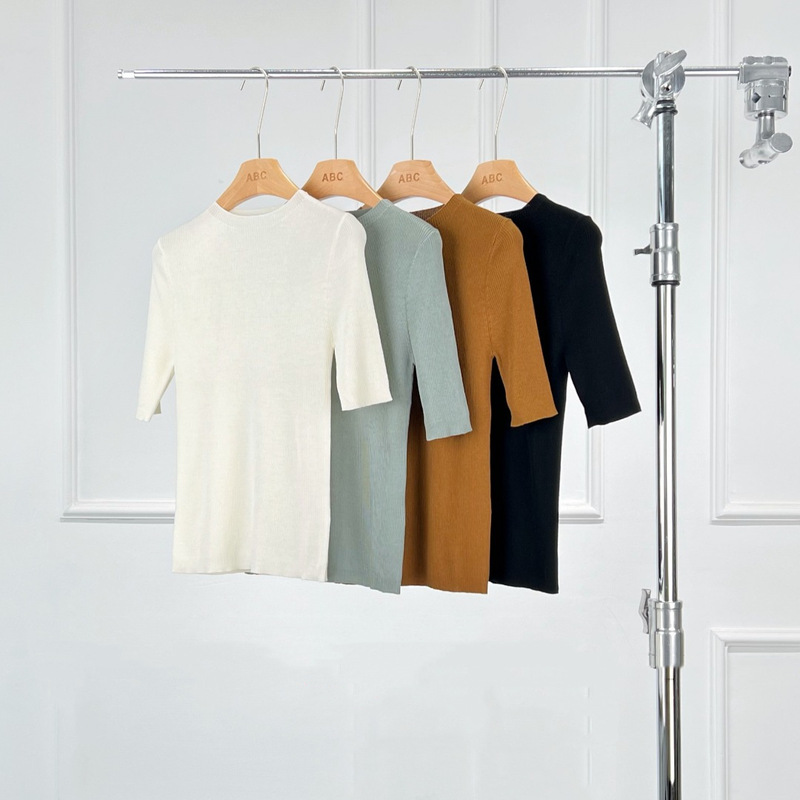 Clearance Sale: Special Price on German Yangzi Wool Grace Slim Fit Women's Short Sleeve Knit Top