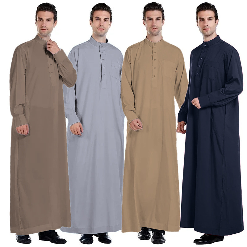 Fn10-Zj230182 Aliexpress Amazon New Men's Robe Solid Color Stand Collar Men's Gown