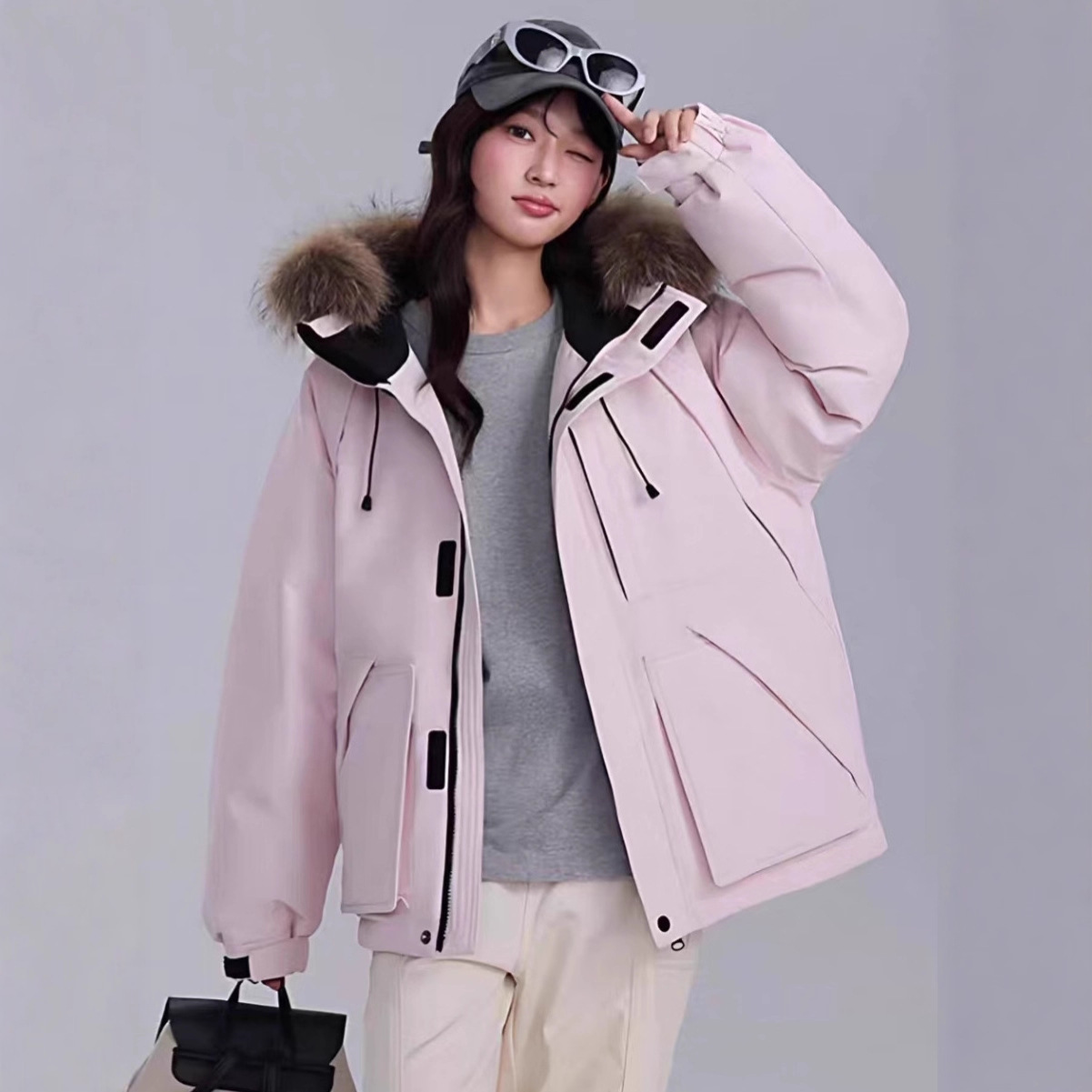 Invierno nuevo tipo de ropa de algodón de pluma de cuello grande con capuzas ocio relajado para superar la ropa de algodón caliente multicolor y grueso image 6