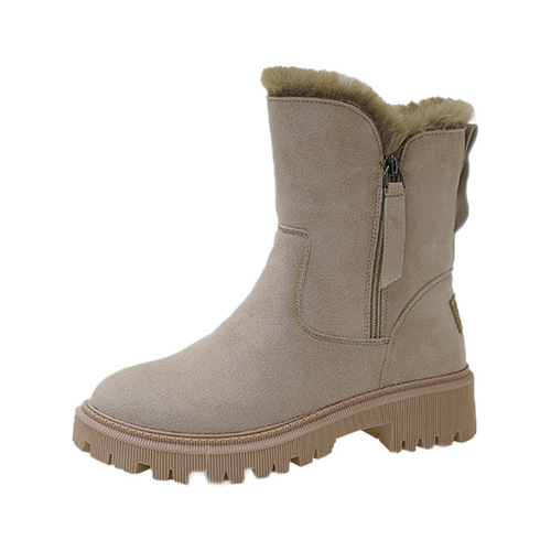Large size thickened warm snow boots for women  winter new boots women's British style cotton shoes women's zipper plus velvet cotton boots
