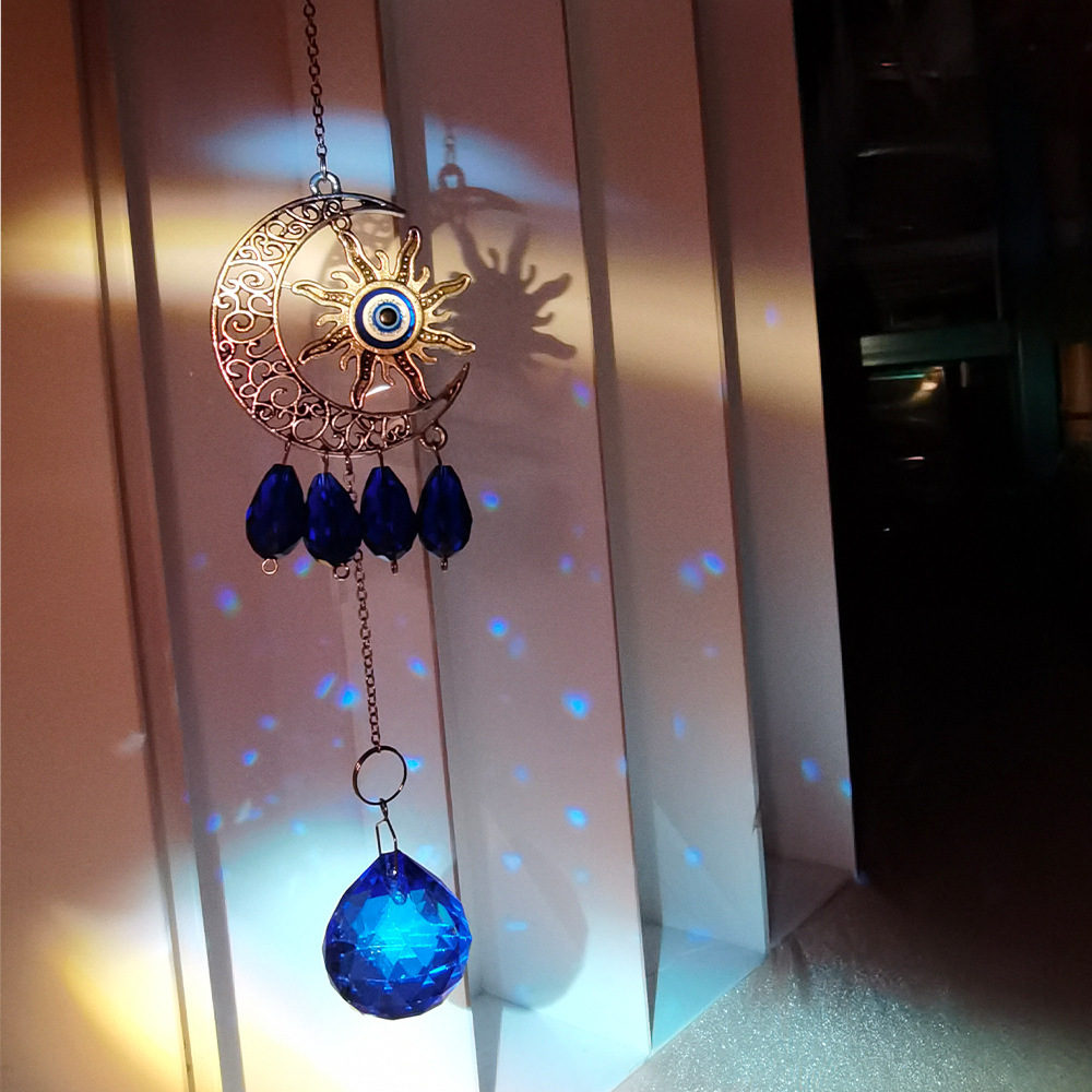 Venta al por mayor transfronteriza Ojo del Diablo azul lágrima Luna jardín decoración sol colector cristal carillones de viento colgante