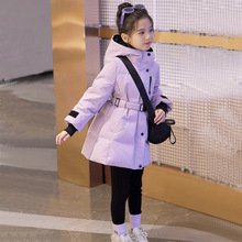 2025新款童装羽绒棉服中长款收腰洋气韩版棉衣女孩加厚保暖冲锋衣