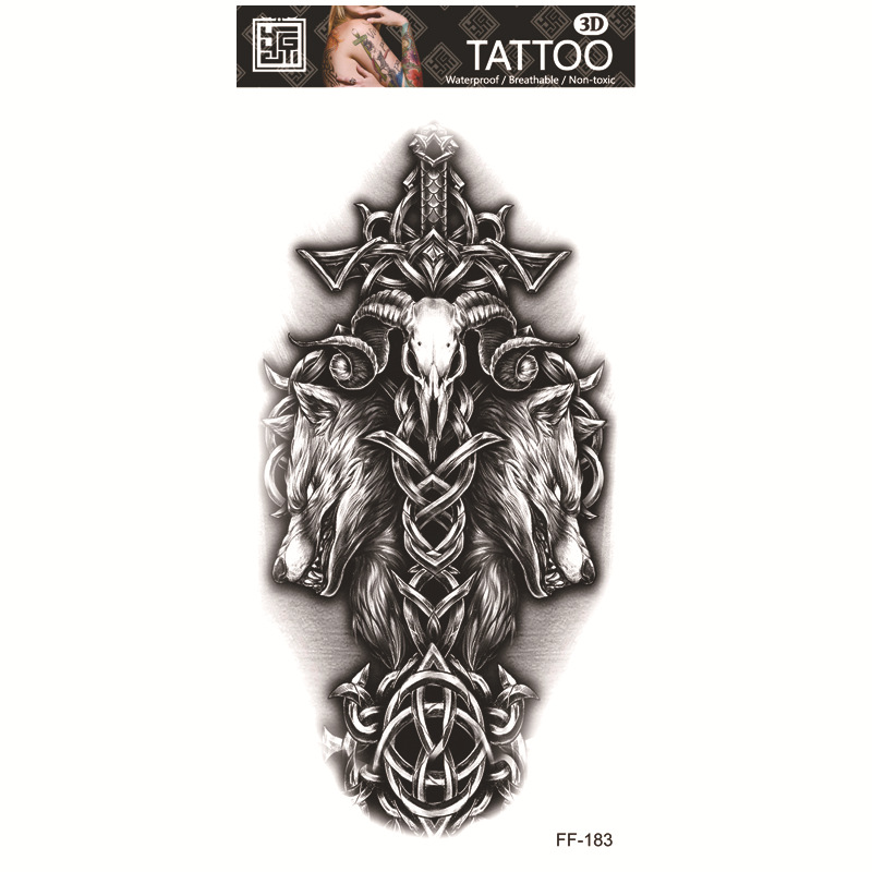 Yuanhua fábrica de pegatinas de tatuaje a prueba de agua en stock al por mayor cabeza de Lobo tótem texto árabe tatuaje pegatinas suministro transfronterizo