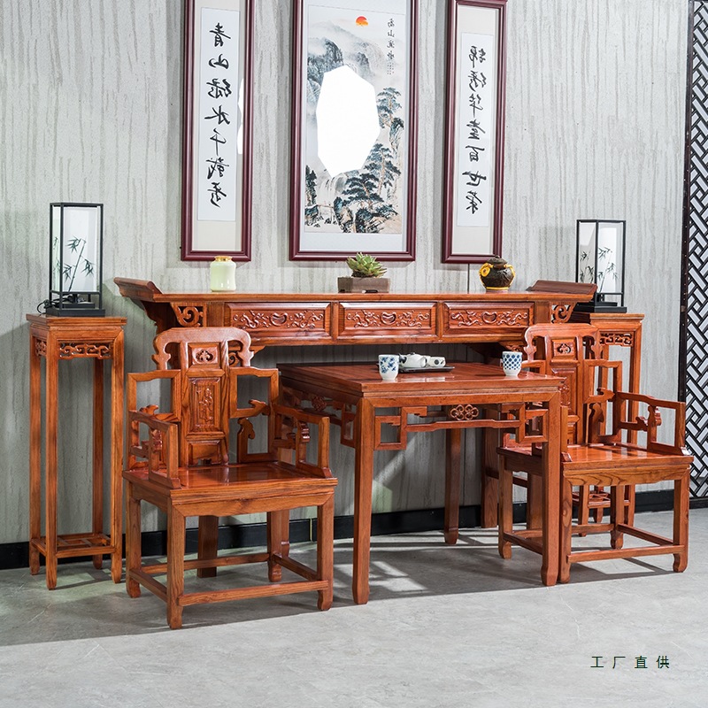 实木中堂六件套中式仿古条案农村堂屋供桌四件套家用客厅佛台