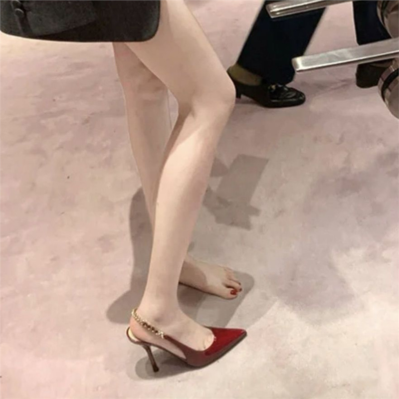 High-Looking Pointed Toe Stiletto Toe Red Wedding Shoes Summer French Style Patent Leather Sexy Metal Sandals Women's High Heels High-Looking Pointed Toe Stiletto Toe Red Wedding Shoes Summer French Style Patent Leather Sexy Metal Sandals Women's High Heels