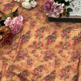 全棉复古玫瑰数码印花布料纯棉面料国风连衣裙童装diy家具棉布料