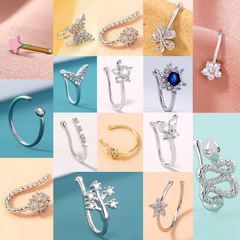 歐美直杆多色不鏽鋼五角星個性誇張鼻釘鼻環穿刺飾品批發唇釘眉釘