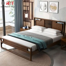 A全實木床1.8米老榆木雙人主卧婚床1.5M1.2單人新中式酒店瑞澤家