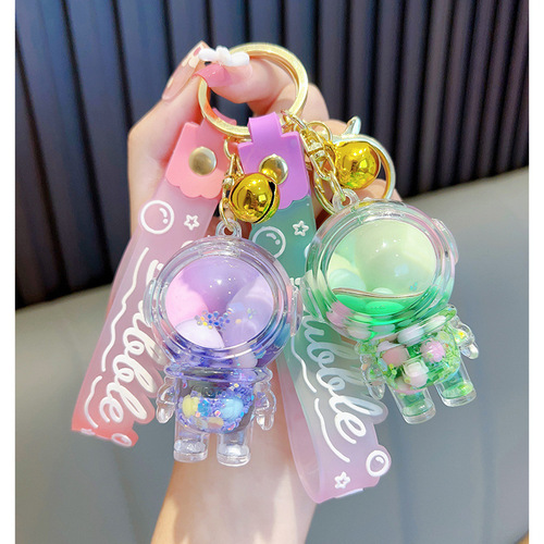 Luminous Acrylic Oil Sugar Beans Astronaut Space Person Keychain Exquisite Cute Liquid Flow Sand Ornament Supply