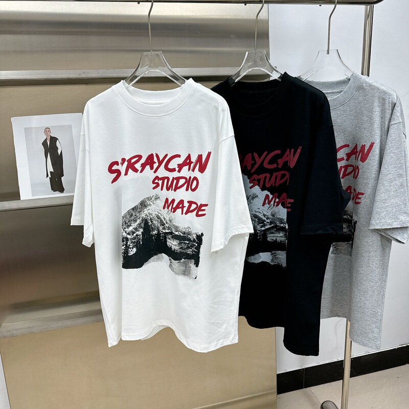 Qin Lan's Same Style~American Rock Print Lettered Thick Cotton T-Shirt for Women 202 Summer Round Neck Short-Sleeved Loose Casual Top t